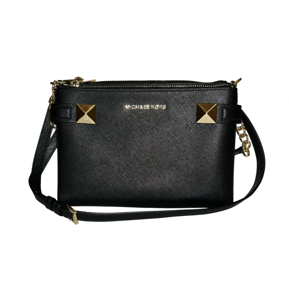 MICHAEL KORS Black Double Zip Crossbody Purse